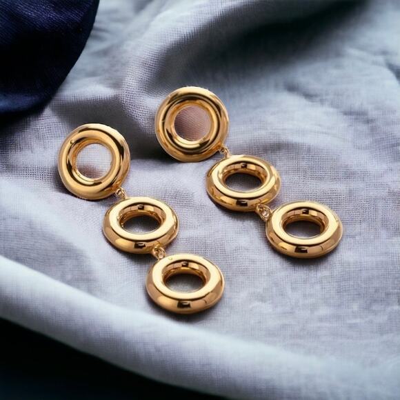 NEW 18K karat yellow gold plated circle drop dangle earrings jewelry B23B - Picture 2 of 8